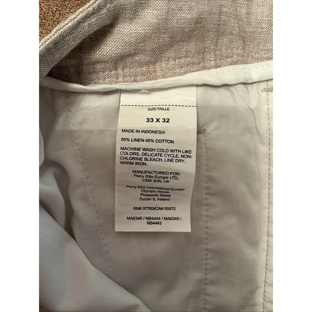 NWOT Perry Ellis Men’s Linen/Cotton Wide Leg Taupe Pants Sz 33X32